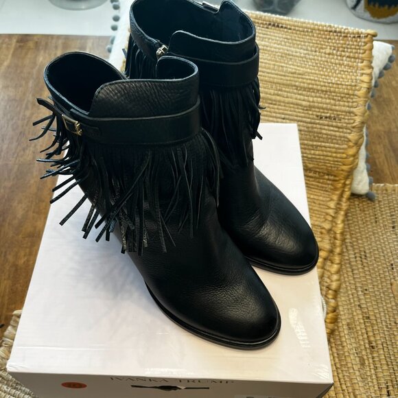 Ivanka Trump Black Fringe Ankle Boot Sz 10 - Picture 2 of 5